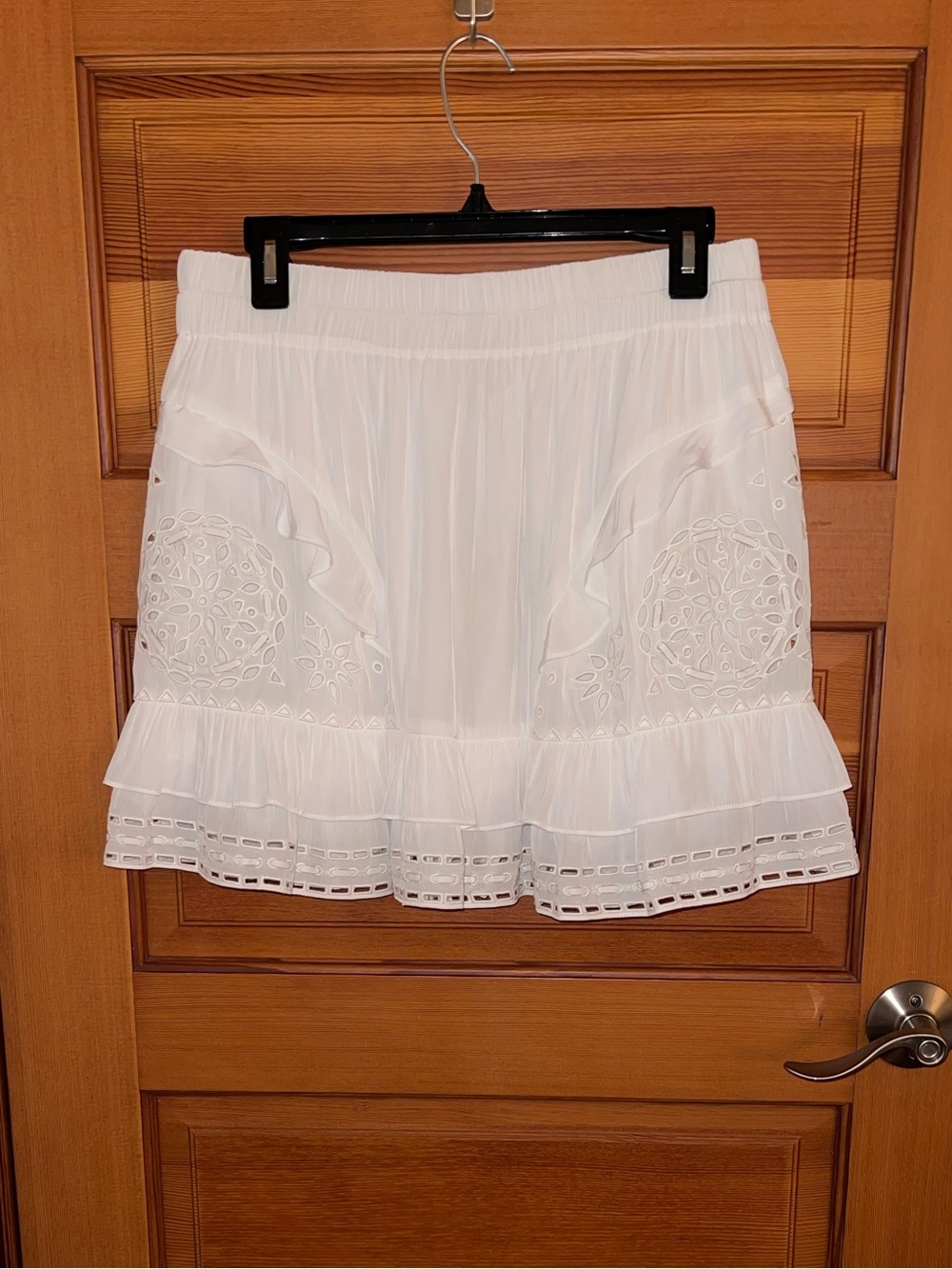 Ramy Brook Off-White Eyelet Ruffle Mini Skirt — NWT — Large
